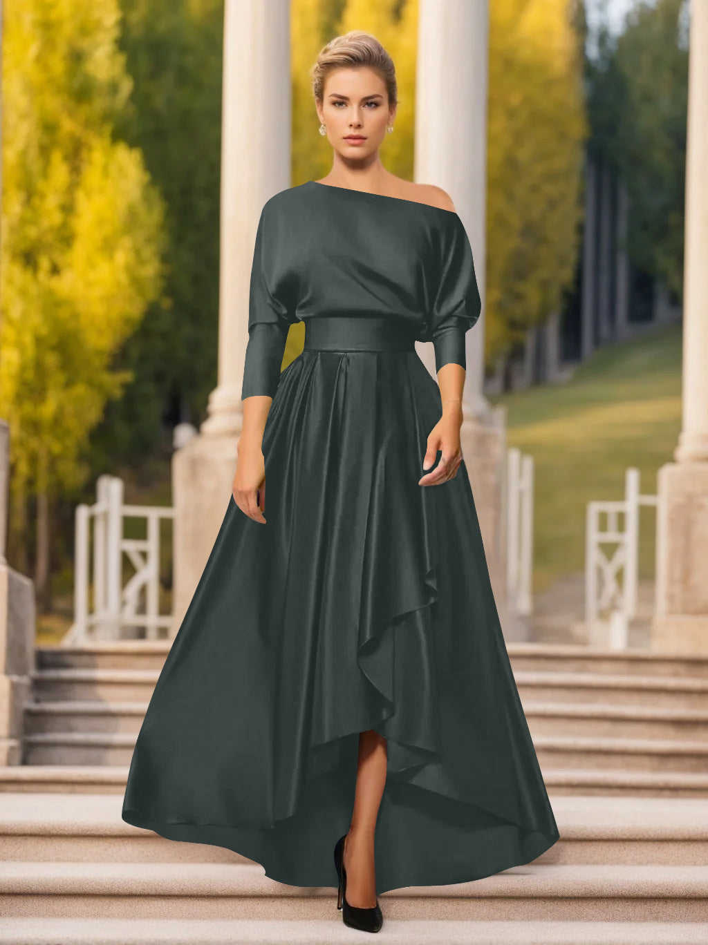 Robes de Mère de la Mariée et Du Marié Asymétriques à Une Épaule et à Manches 3/4 de Forme A-Line/Princess