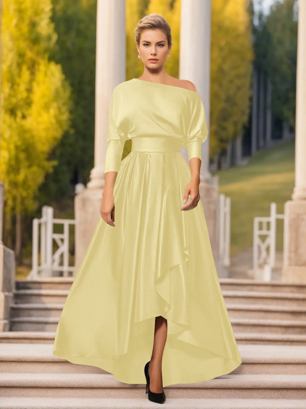 Robes de Mère de la Mariée et Du Marié Asymétriques à Une Épaule et à Manches 3/4 de Forme A-Line/Princess