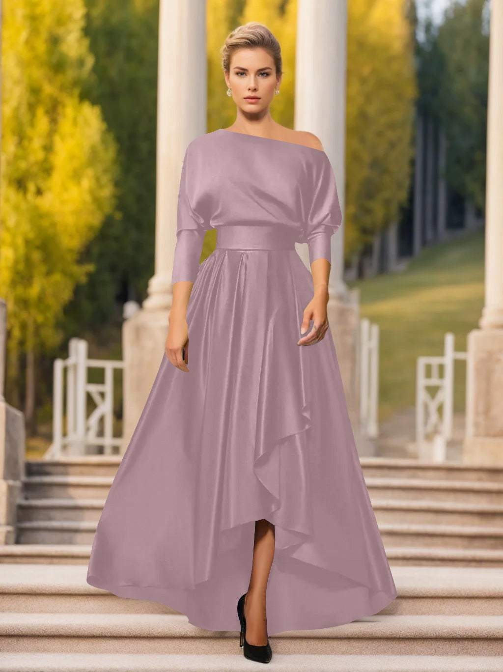 Robes de Mère de la Mariée et Du Marié Asymétriques à Une Épaule et à Manches 3/4 de Forme A-Line/Princess