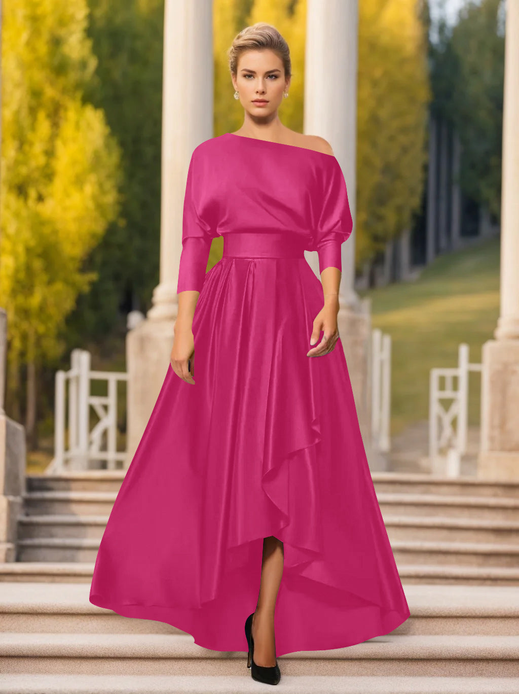 Robes de Mère de la Mariée et Du Marié Asymétriques à Une Épaule et à Manches 3/4 de Forme A-Line/Princess