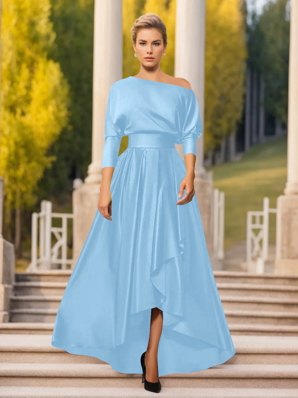 Robes de Mère de la Mariée et Du Marié Asymétriques à Une Épaule et à Manches 3/4 de Forme A-Line/Princess