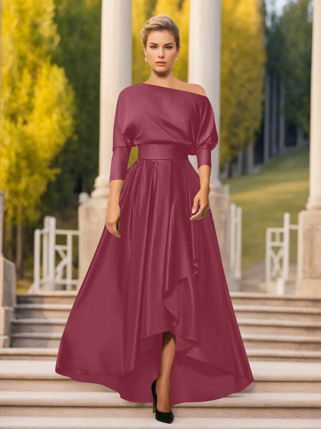 Robes de Mère de la Mariée et Du Marié Asymétriques à Une Épaule et à Manches 3/4 de Forme A-Line/Princess