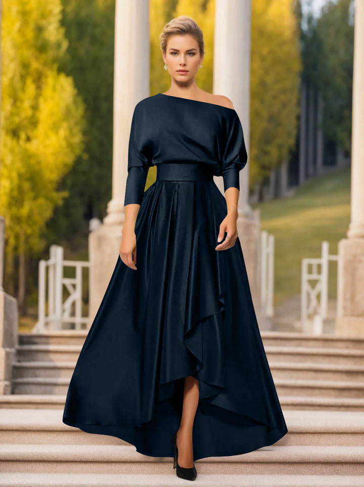 Robes de Mère de la Mariée et Du Marié Asymétriques à Une Épaule et à Manches 3/4 de Forme A-Line/Princess
