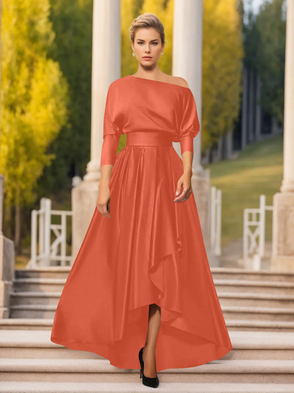 Robes de Mère de la Mariée et Du Marié Asymétriques à Une Épaule et à Manches 3/4 de Forme A-Line/Princess