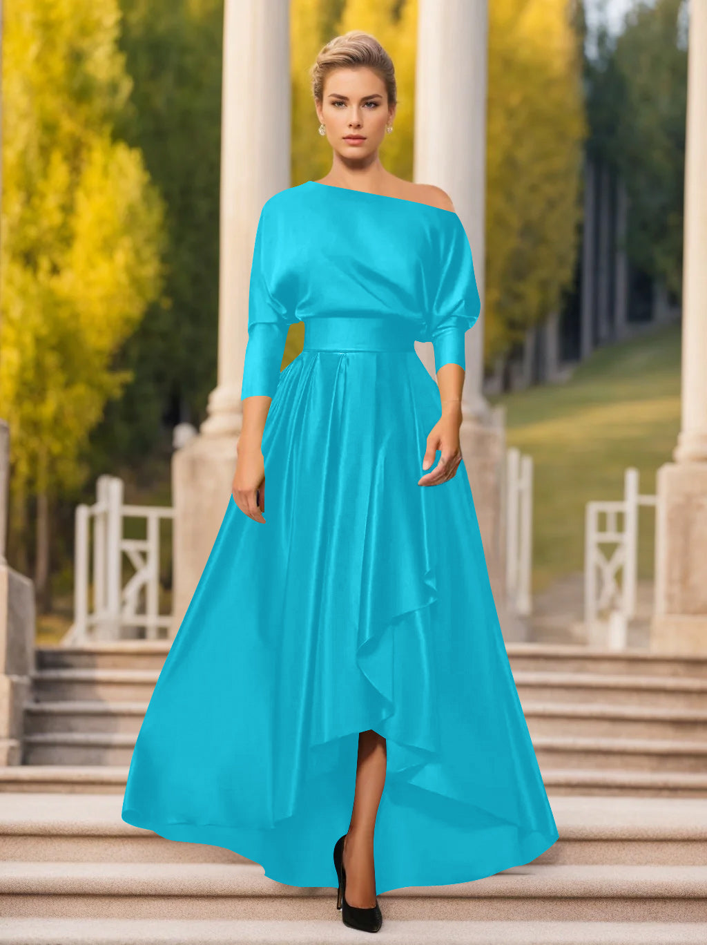 Robes de Mère de la Mariée et Du Marié Asymétriques à Une Épaule et à Manches 3/4 de Forme A-Line/Princess
