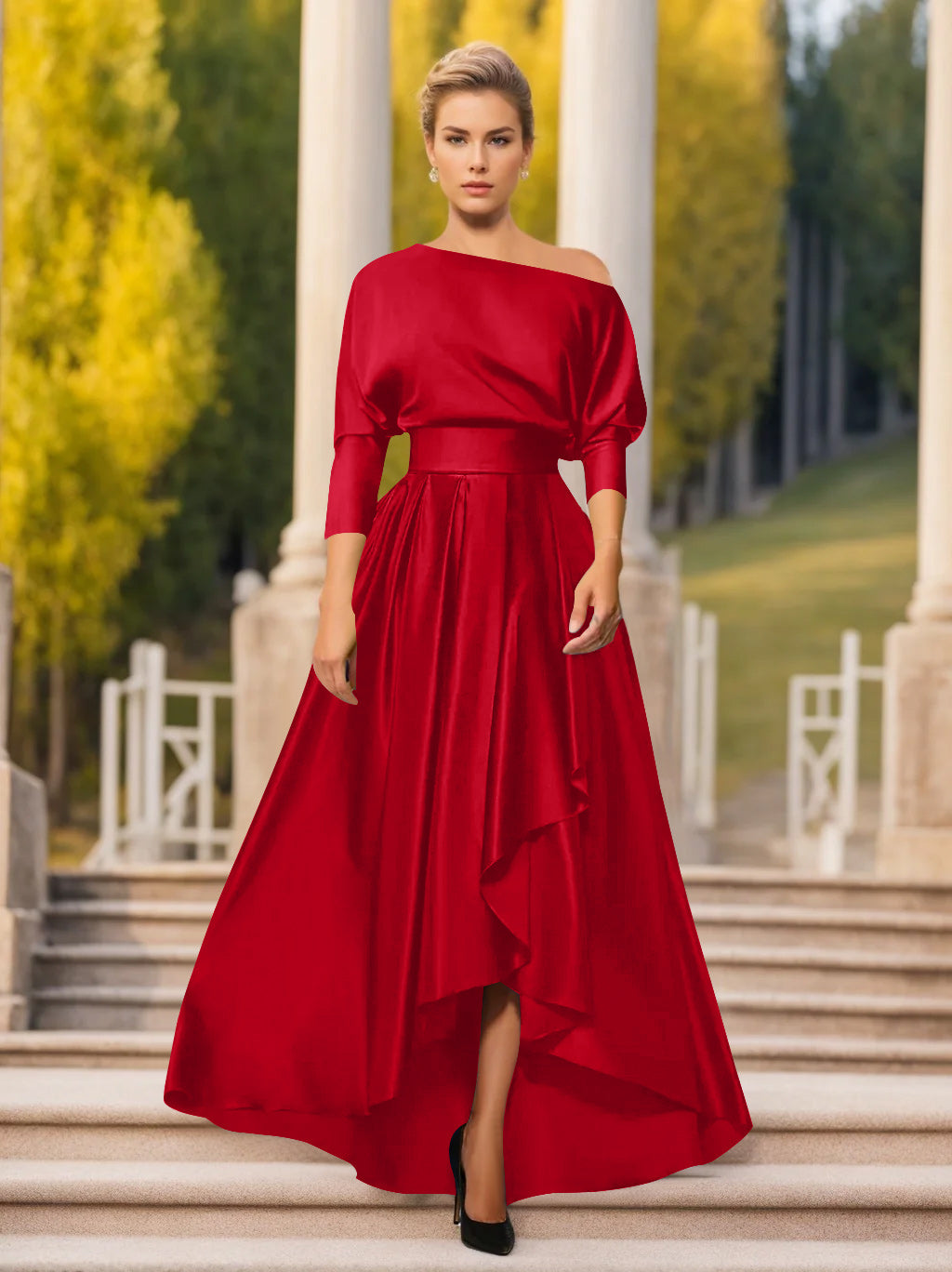 Robes de Mère de la Mariée et Du Marié Asymétriques à Une Épaule et à Manches 3/4 de Forme A-Line/Princess