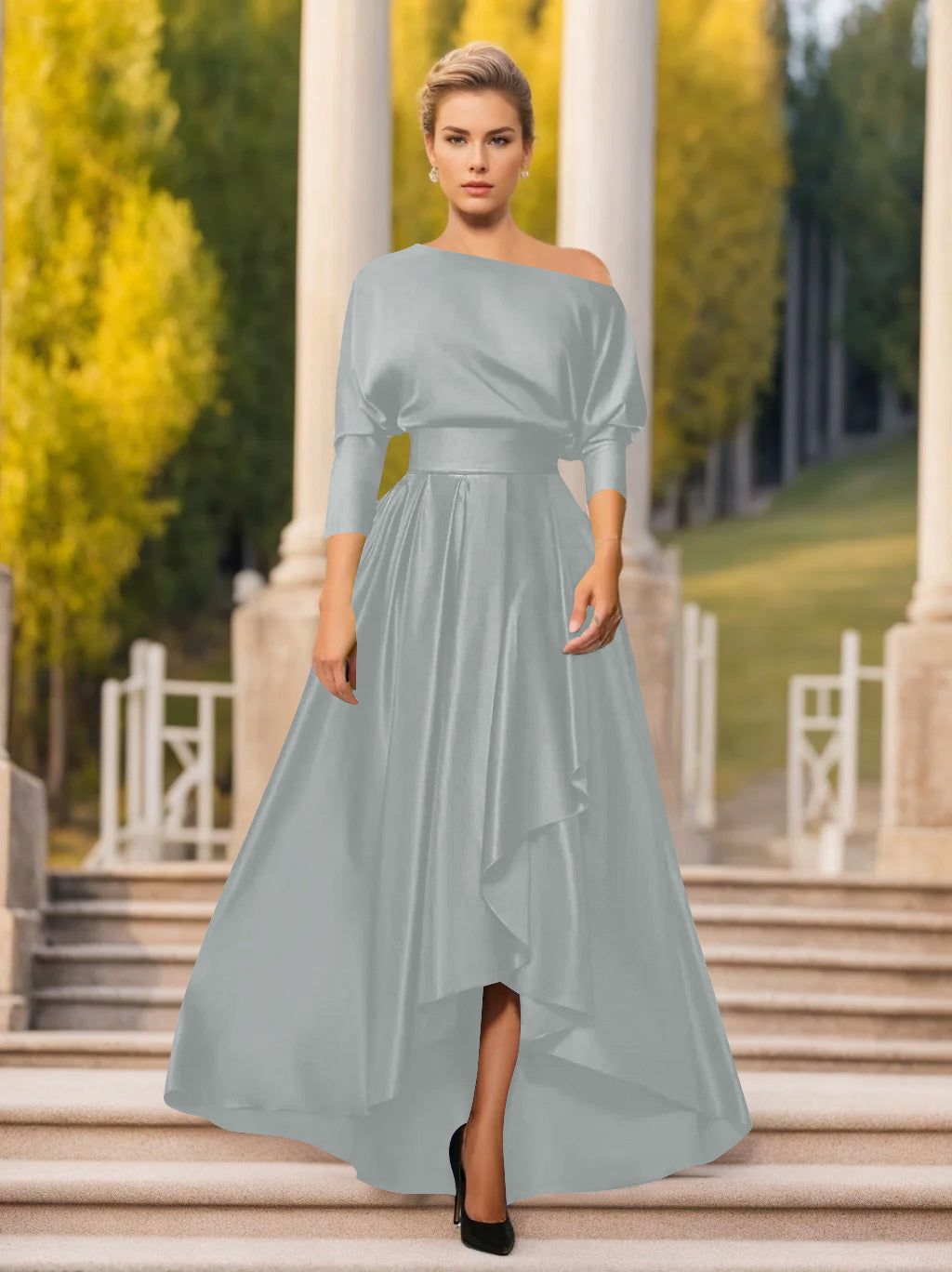 Robes de Mère de la Mariée et Du Marié Asymétriques à Une Épaule et à Manches 3/4 de Forme A-Line/Princess