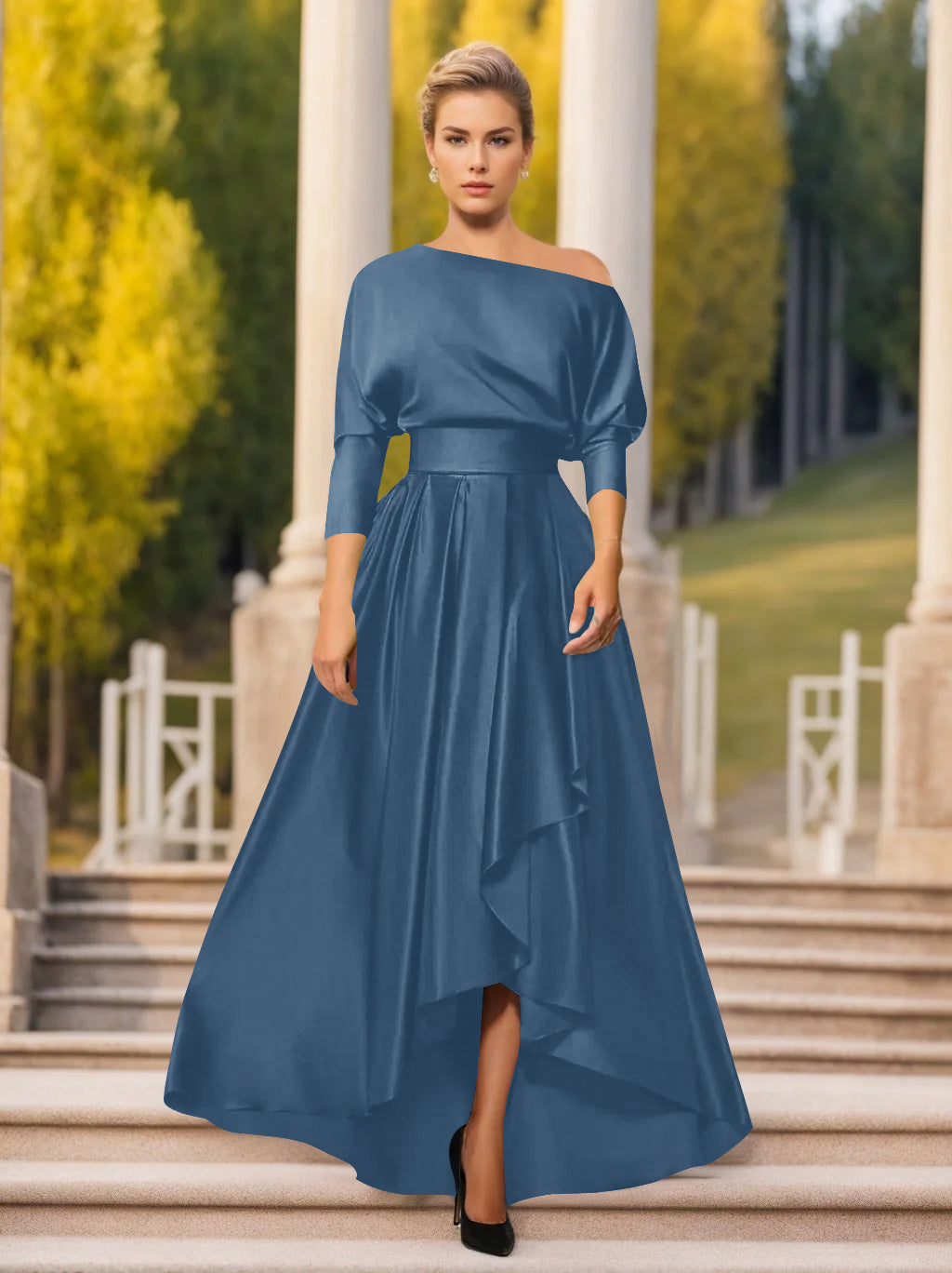 Robes de Mère de la Mariée et Du Marié Asymétriques à Une Épaule et à Manches 3/4 de Forme A-Line/Princess