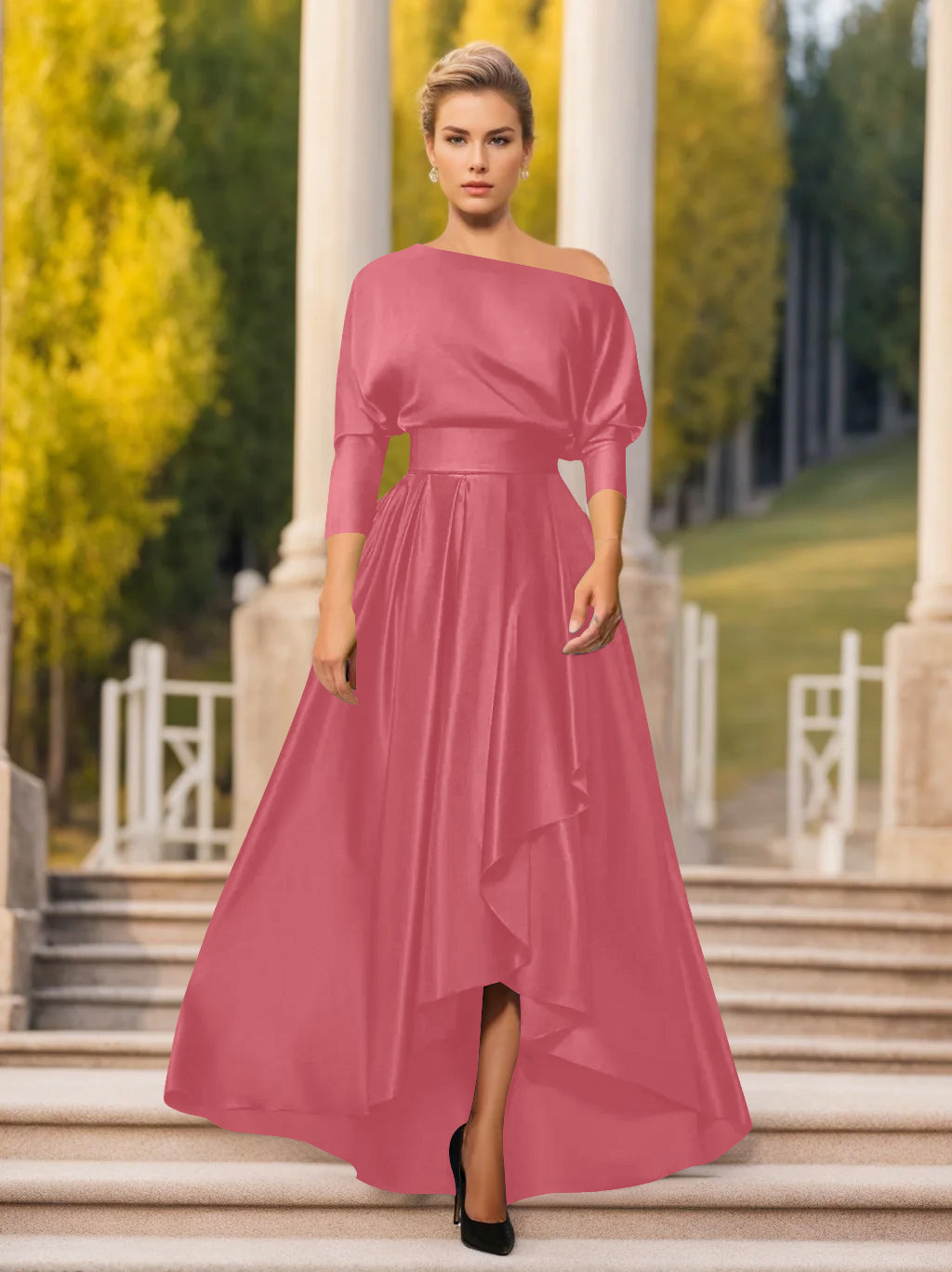 Robes de Mère de la Mariée et Du Marié Asymétriques à Une Épaule et à Manches 3/4 de Forme A-Line/Princess