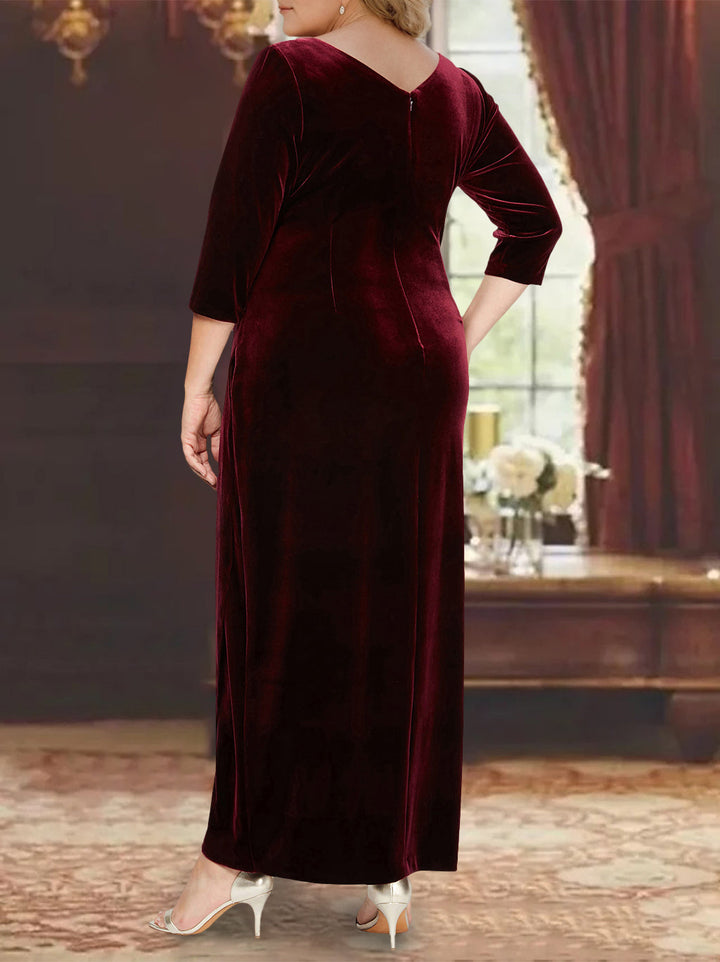 Robe de Mère de la Mariée Asymétrique à Volants, Coupe A-Line/Princesse, Col en V, Manches 3/4