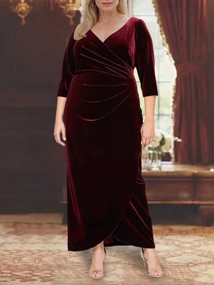 Robe de Mère de la Mariée Asymétrique à Volants, Coupe A-Line/Princesse, Col en V, Manches 3/4