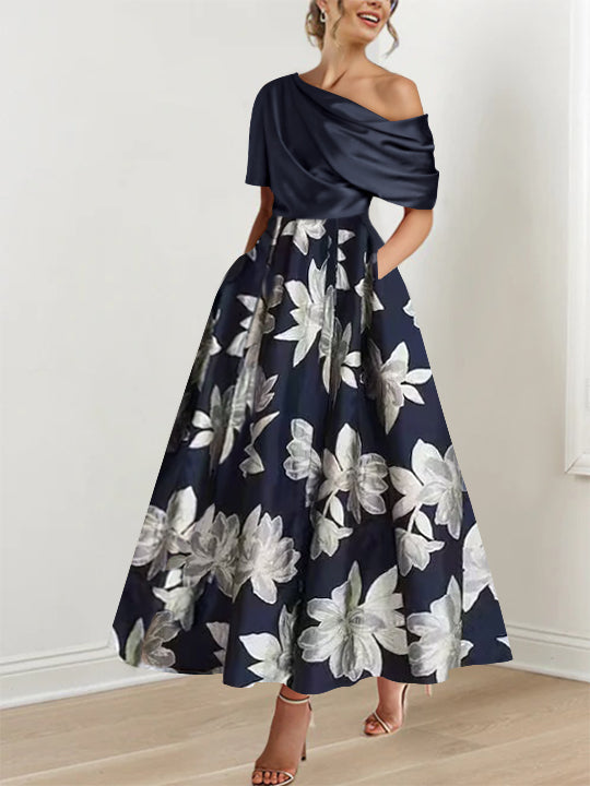 Robes de Mère de la Mariée à Une Épaule, Ligne A/Princesse, Imprimées de Fleurs