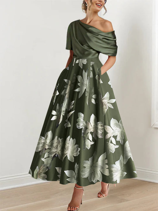 Robes De Mère De La Mariée à Une Épaule, Coupe A-Line/Princess, Imprimées De Fleurs
