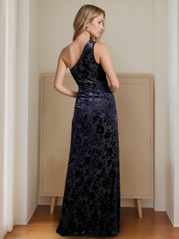 Robe de Mère de la Mariée en Velours Sans Manches, Coupe A-Line/Princess, Asymétrique, Longueur Au Sol, avec Fente Sur le Côté