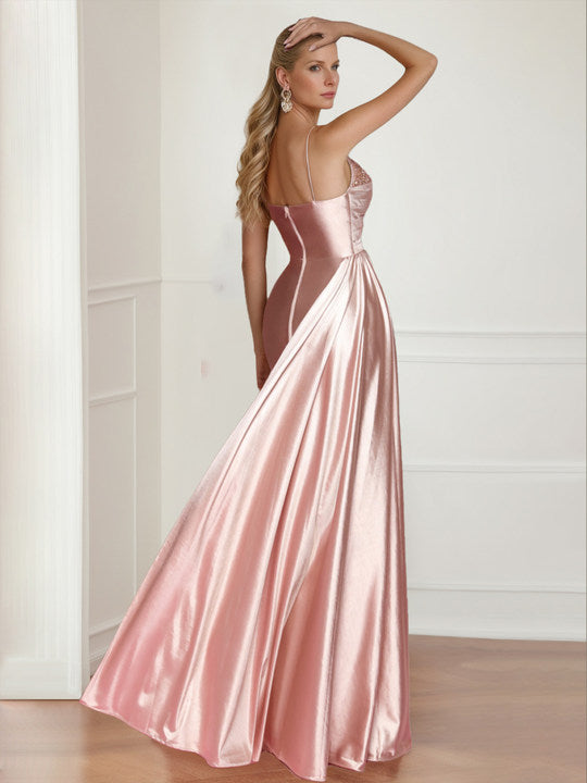 Robe de Mère de la Mariée Fourreau/Colonne à Bretelles Spaghetti Sans Manches, Longueur Au Sol, avec Fente Sur le Côté
