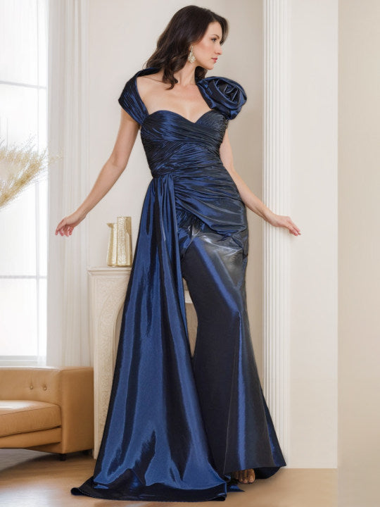 Robe Longue de Mère de la Mariée Sans Manches, Coupe Fourreau/Colonne, Décolleté en Cœur, Longueur Au Sol, avec Nœud