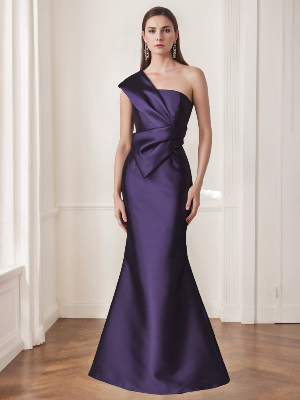 Robes de Mère de la Mariée Trompette/Sirène à Une Épaule Sans Manches et Longueur Au Sol