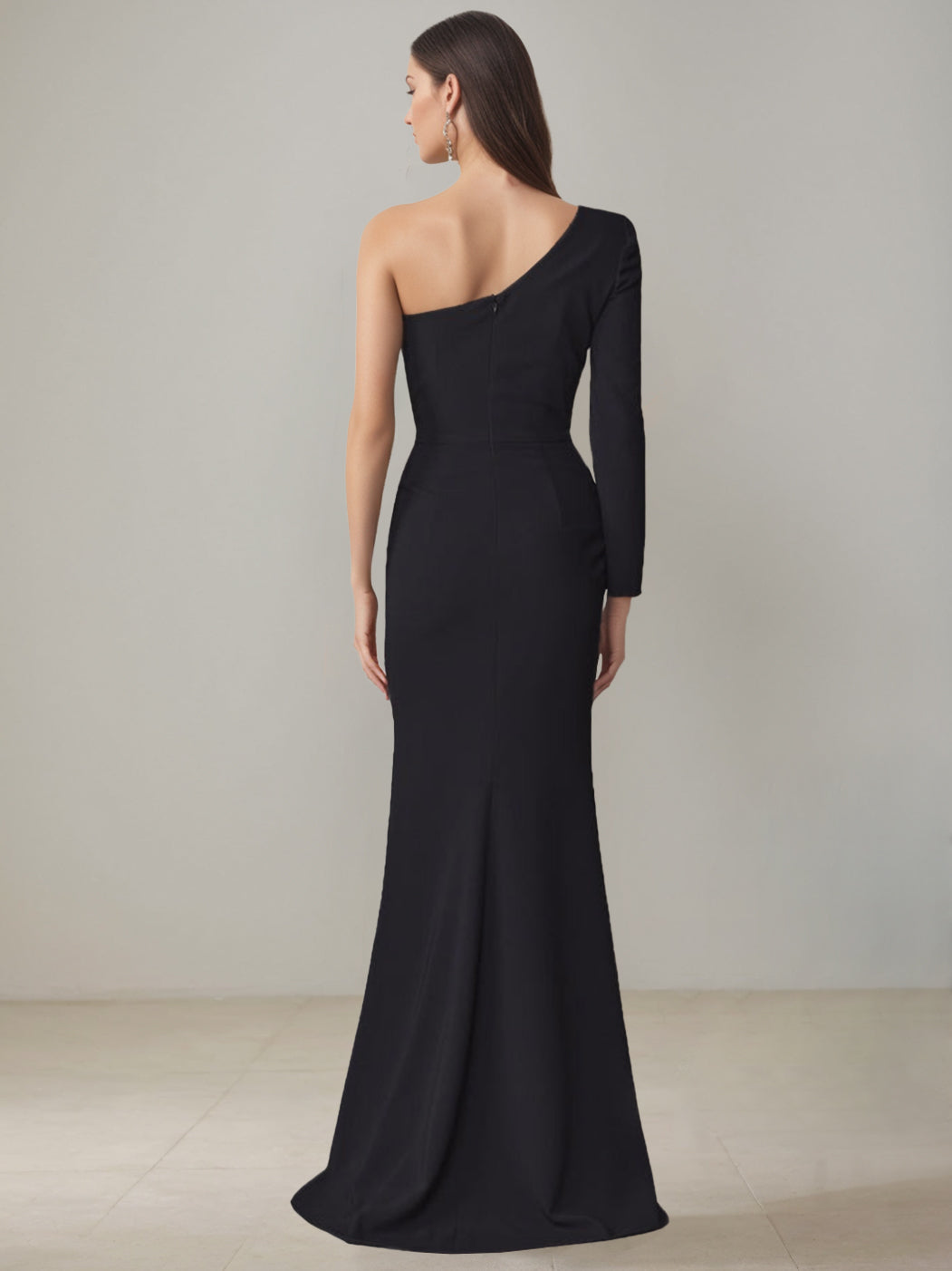 Robe de Mère de la Mariée Fourreau/Colonne à Une Épaule et Longueur Au Sol avec Fente Sur le Côté et Nœud Papillon
