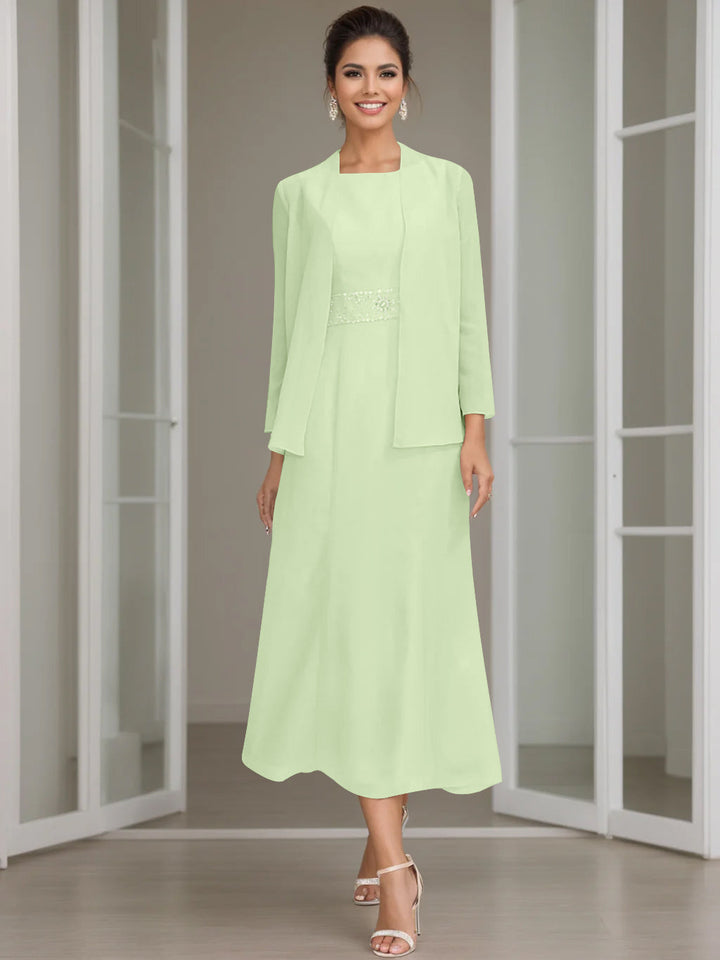 Gaine/Colonne Collier Bijou Tea Length Robes Mère de La Mariée avec veste & Perles