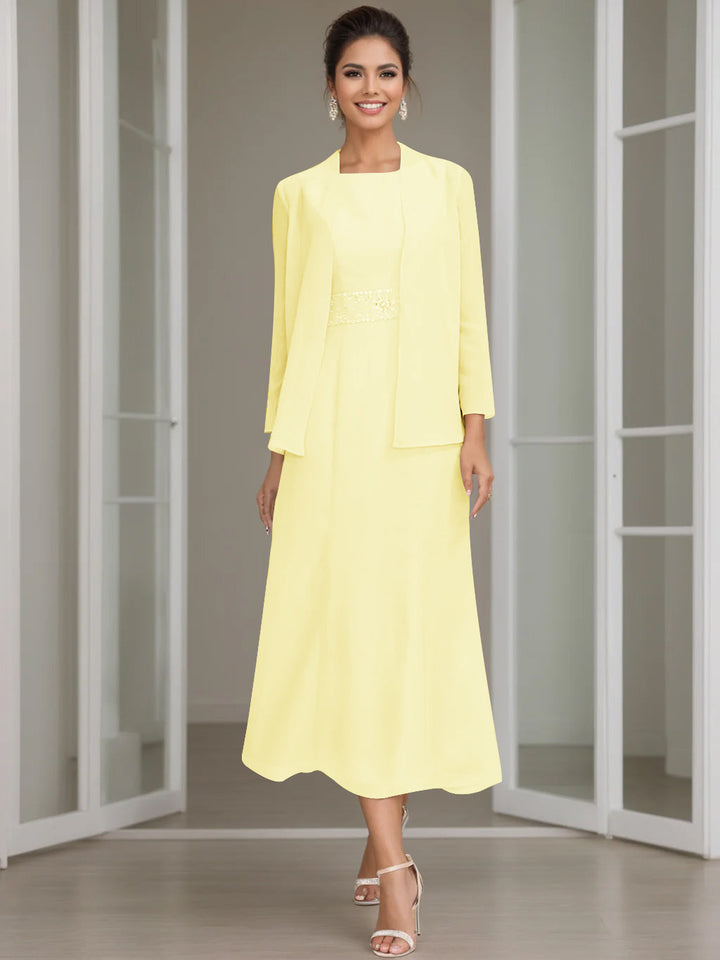 Gaine/Colonne Collier Bijou Tea Length Robes Mère de La Mariée avec veste & Perles