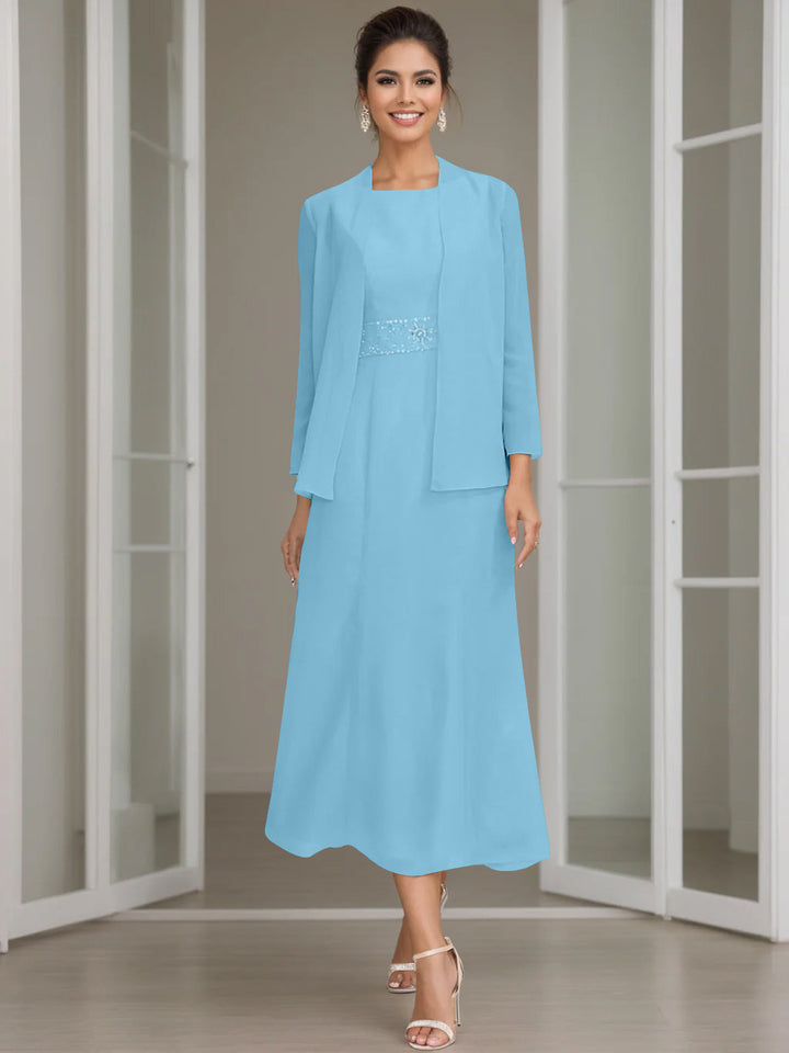 Gaine/Colonne Collier Bijou Tea Length Robes Mère de La Mariée avec veste & Perles