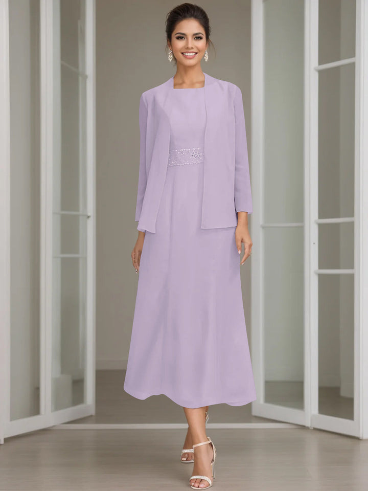 Gaine/Colonne Collier Bijou Tea Length Robes Mère de La Mariée avec veste & Perles