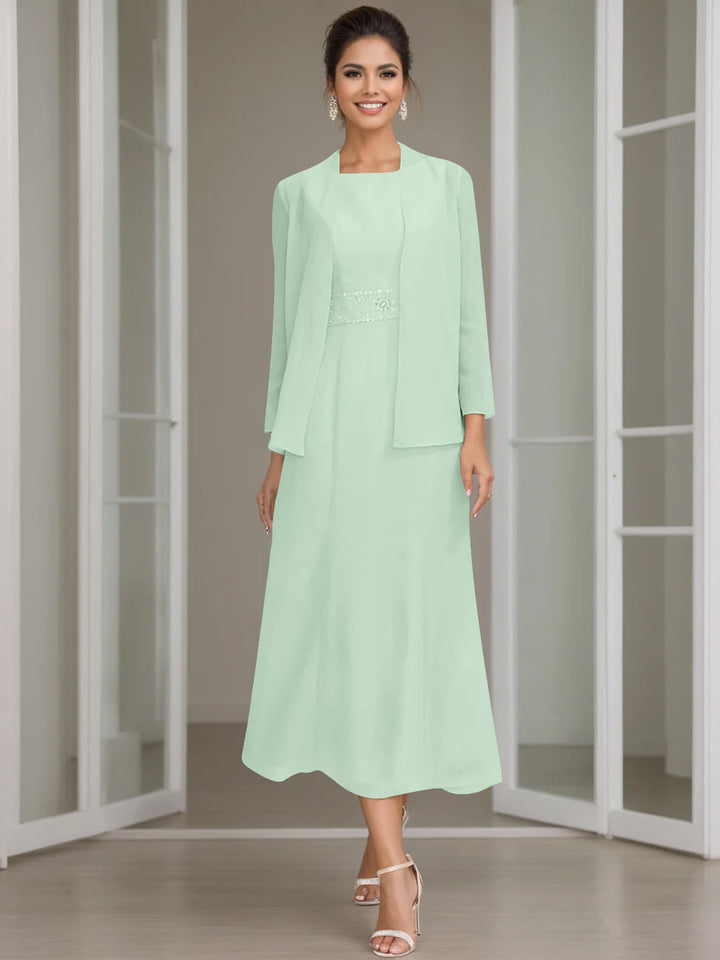 Gaine/Colonne Collier Bijou Tea Length Robes Mère de La Mariée avec veste & Perles