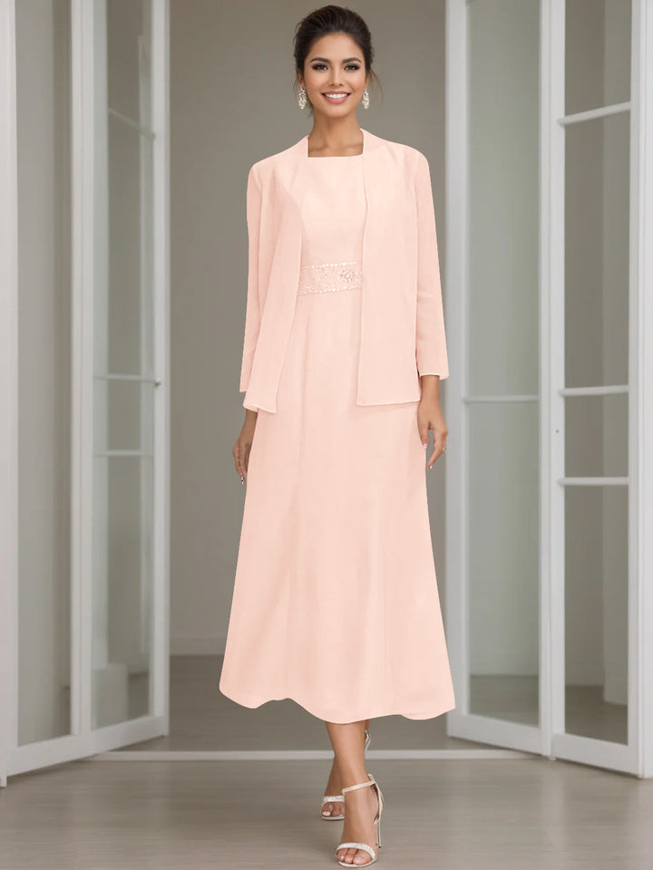 Gaine/Colonne Collier Bijou Tea Length Robes Mère de La Mariée avec veste & Perles