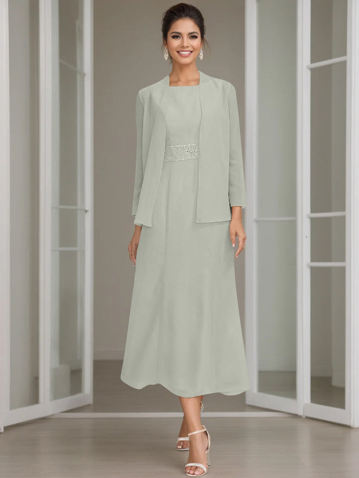 Gaine/Colonne Collier Bijou Tea Length Robes Mère de La Mariée avec veste & Perles