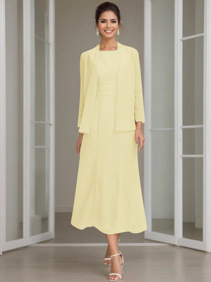 Gaine/Colonne Collier Bijou Tea Length Robes Mère de La Mariée avec veste & Perles
