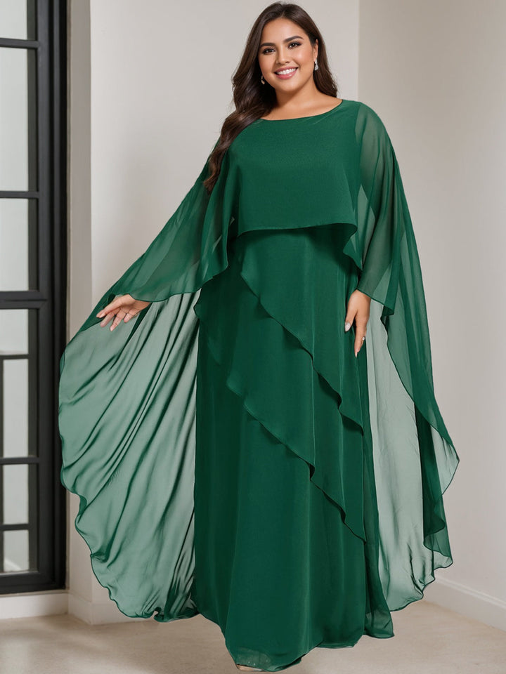 Robe de Mère de la Mariée Grande Taille, Coupe A-Line/Princess, Manches Mi-Longues, Longueur Au Sol