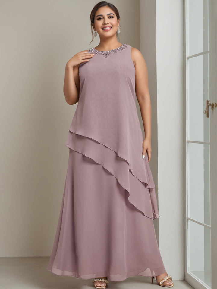 Robe Longue de Mère de la Mariée Grande Taille, Coupe A-Line/Princess, Sans Manches, Longueur Au Sol, avec Perles