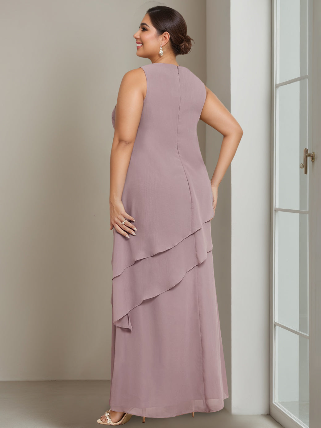 Robe Longue de Mère de la Mariée Grande Taille, Coupe A-Line/Princess, Sans Manches, Longueur Au Sol, avec Perles