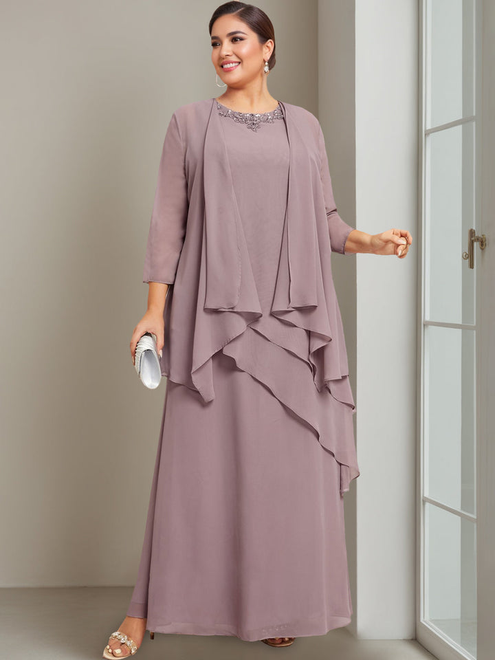 Robe Longue de Mère de la Mariée Grande Taille, Coupe A-Line/Princess, Sans Manches, Longueur Au Sol, avec Perles