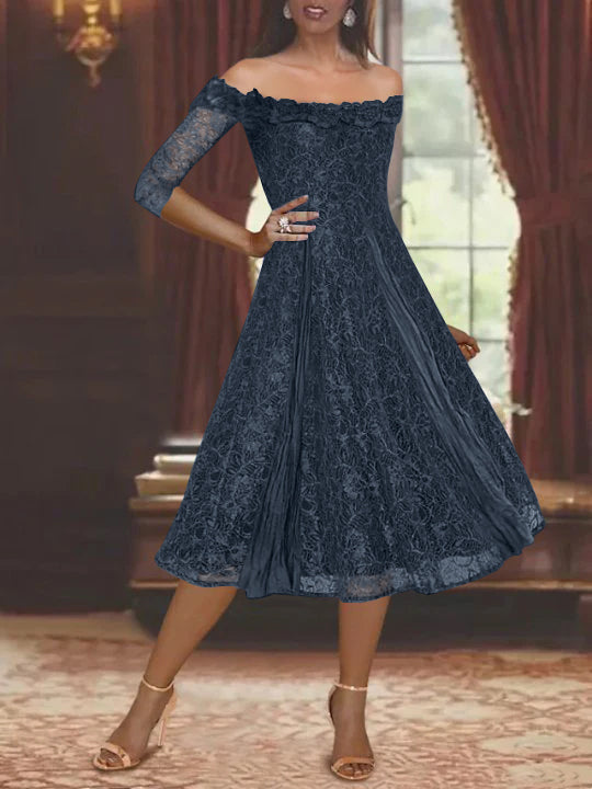 Robes de Mère de la Mariée et Du Marié Coupe A-Line/Princess à Épaules Dénudées et à Demi-Manches avec Dentelle