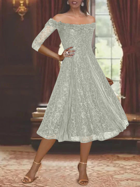 Robes de Mère de la Mariée et Du Marié Coupe A-Line/Princess à Épaules Dénudées et à Demi-Manches avec Dentelle
