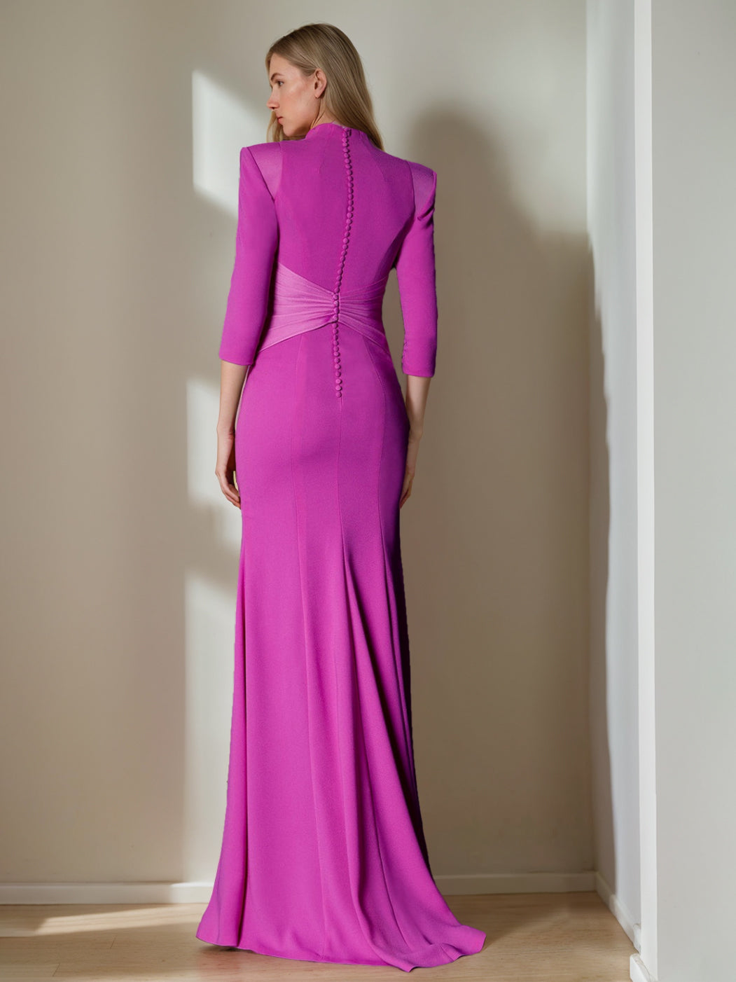Robe de Mère de la Mariée Unique à Volants, Épaules Dénudées, Manches 3/4, Longueur Au Sol