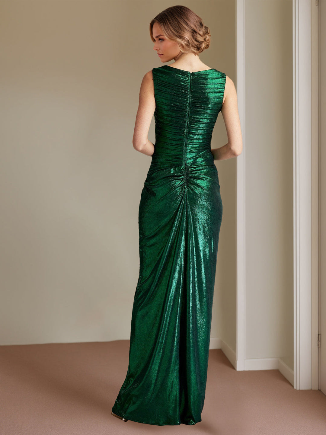 Robe de Soirée Fourreau/Colonne Asymétrique Sans Manches, Longueur Au Sol, avec Fente Sur le Côté et Volants