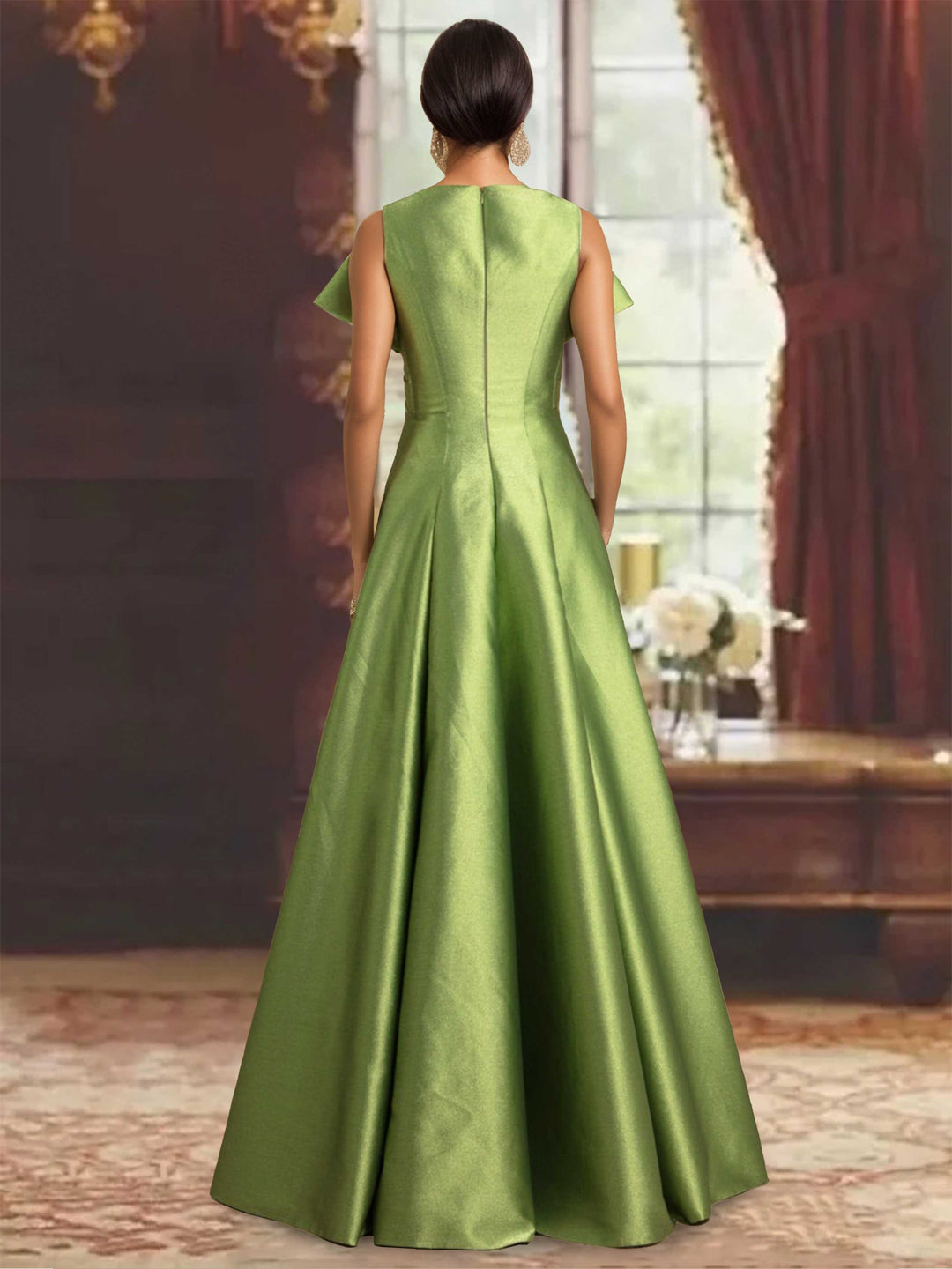 Robe de Mère de la Mariée Unique Sans Manches à Col en V et Coupe Princesse avec Volants
