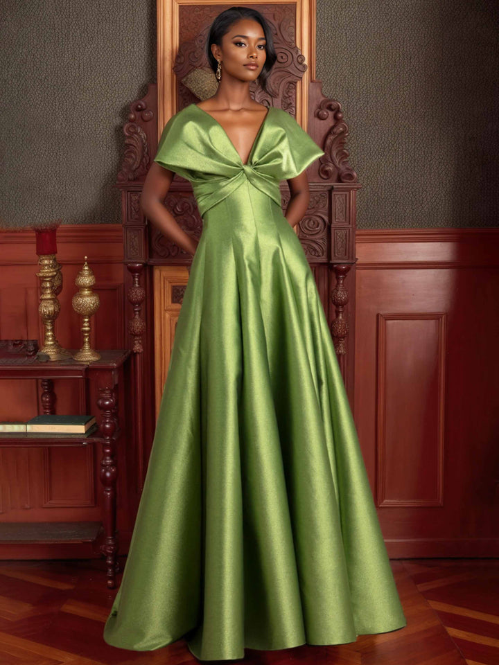 Robe de Mère de la Mariée Unique Sans Manches à Col en V et Coupe Princesse avec Volants