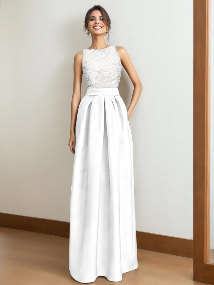 Robe de Mère de la Mariée Plissée Sans Manches à Col en V/Princesse avec Appliques en Dentelle