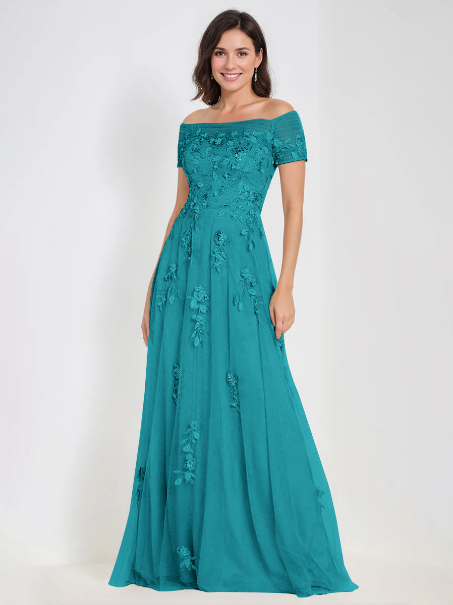 Robes de Mère de la Mariée et Du Marié Sans Manches à Épaules Dénudées et Coupe A-Line avec Appliques