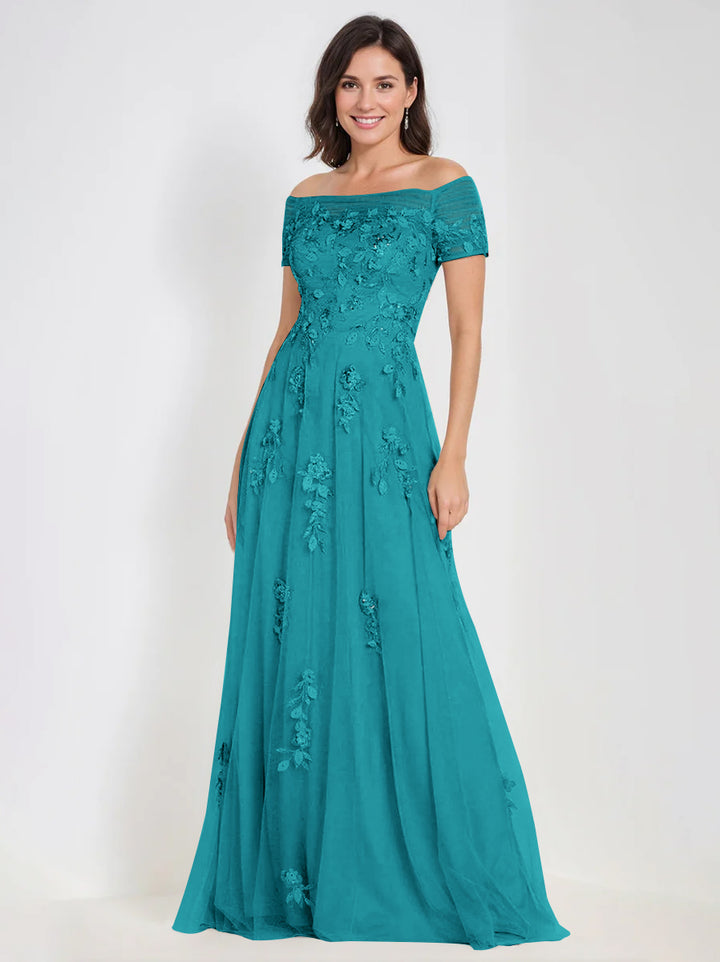 Robes de Mère de la Mariée et Du Marié Sans Manches à Épaules Dénudées et Coupe A-Line avec Appliques
