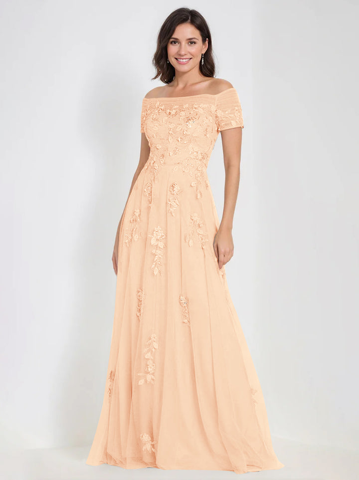 Robes de Mère de la Mariée et Du Marié Sans Manches à Épaules Dénudées et Coupe A-Line avec Appliques