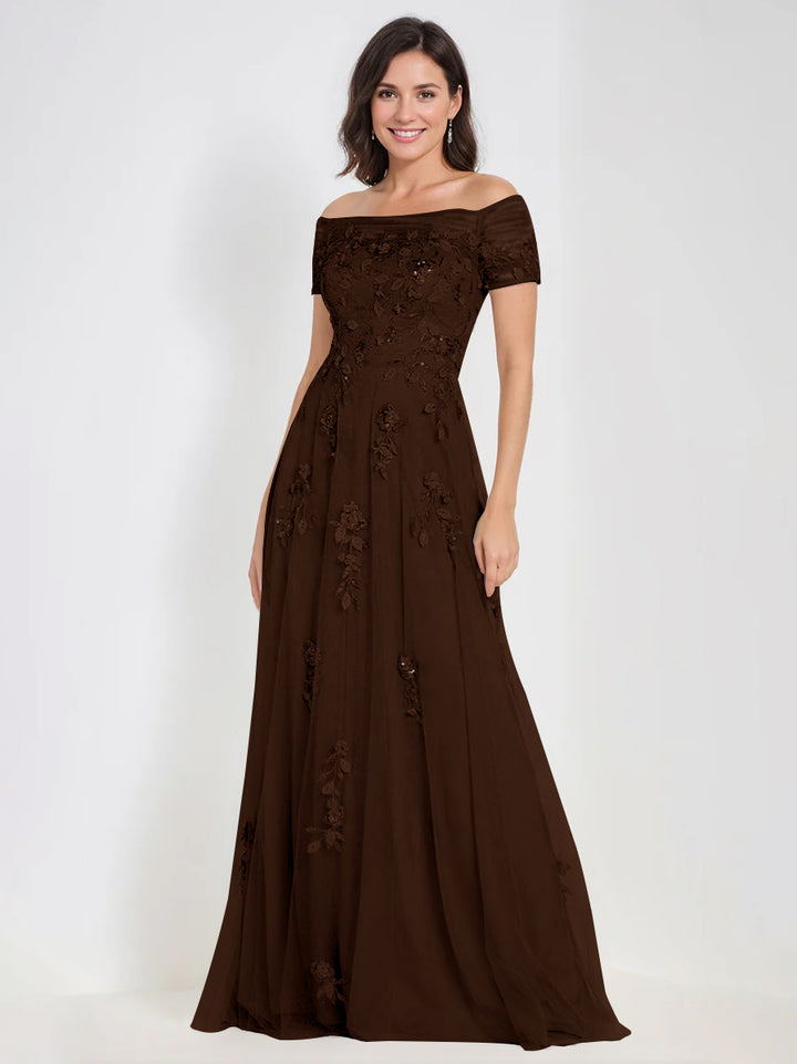 Robes de Mère de la Mariée et Du Marié Sans Manches à Épaules Dénudées et Coupe A-Line avec Appliques