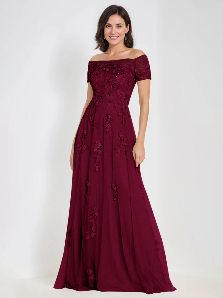 Robes de Mère de la Mariée et Du Marié Sans Manches à Épaules Dénudées et Coupe A-Line avec Appliques