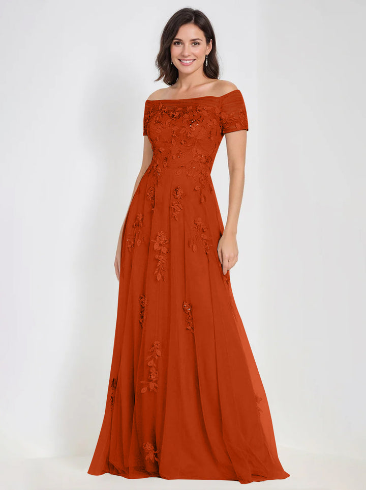 Robes de Mère de la Mariée et Du Marié Sans Manches à Épaules Dénudées et Coupe A-Line avec Appliques