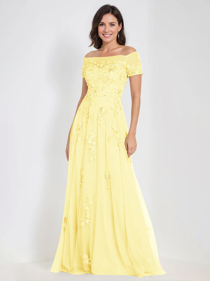 Robes de Mère de la Mariée et Du Marié Sans Manches à Épaules Dénudées et Coupe A-Line avec Appliques