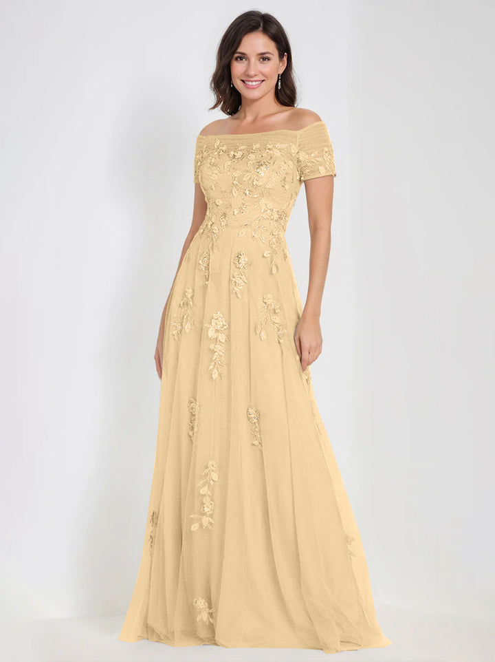 Robes de Mère de la Mariée et Du Marié Sans Manches à Épaules Dénudées et Coupe A-Line avec Appliques