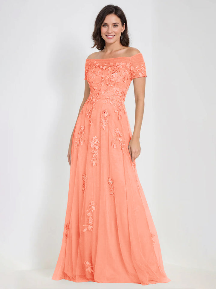 Robes de Mère de la Mariée et Du Marié Sans Manches à Épaules Dénudées et Coupe A-Line avec Appliques
